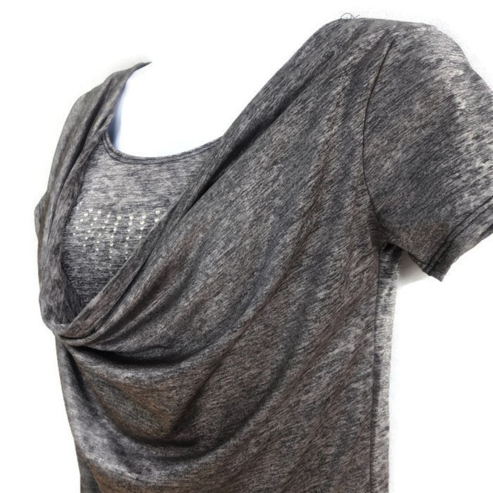 Candid Soul Top Draped Cowl over Rhinestones Short Sleeve Retro USA S - Picture 3 of 7